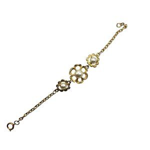 Vtg Gold-Tone Bracelet Faux Pearl Floral Lobster Clasp classic Womens Jewelry